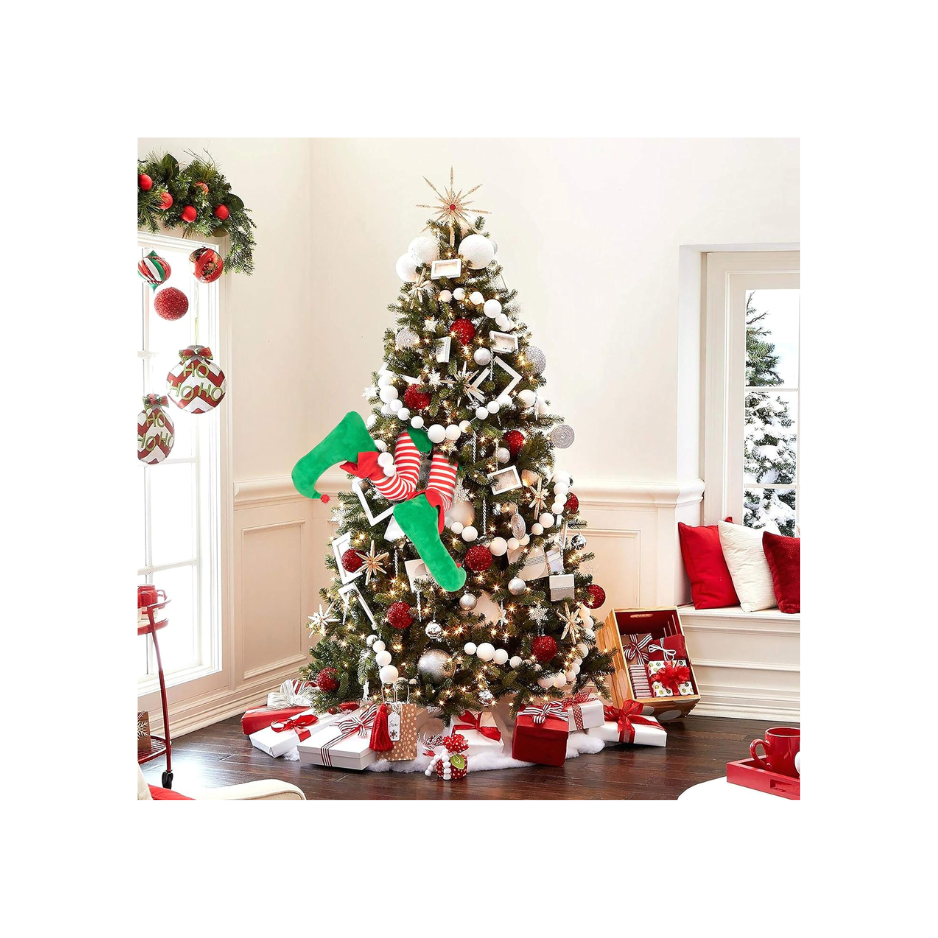 Christmas Elf Stuffed Legs Stuck Tree Topper Decorations -xmas Holiday