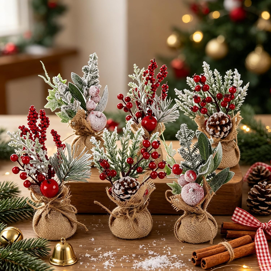 6Pcs Mini Christmas Trees, Tabletop Holiday Centerpiece Decorations