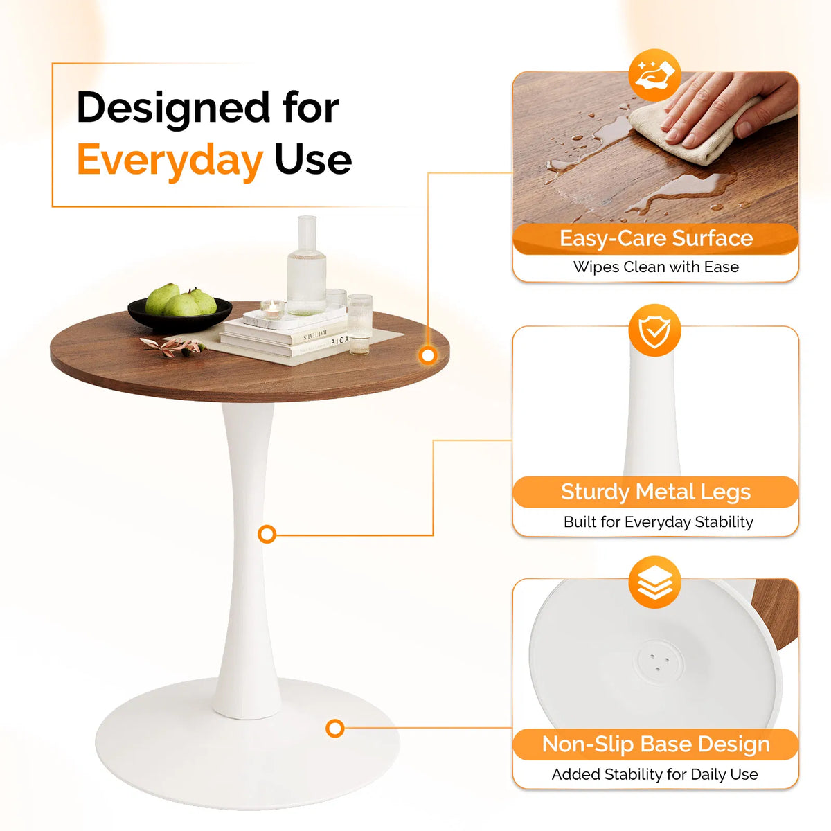 Round Tulip Dining Table, 27.6 Inch 2-Seater Kitchen Table, Melamine