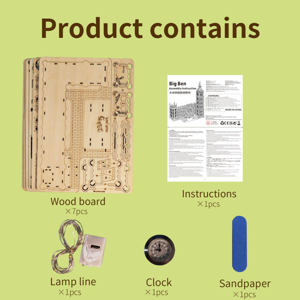 3D Wooden Puzzle Big Ben Model Kits Desktop Clock DIY Building Blocks