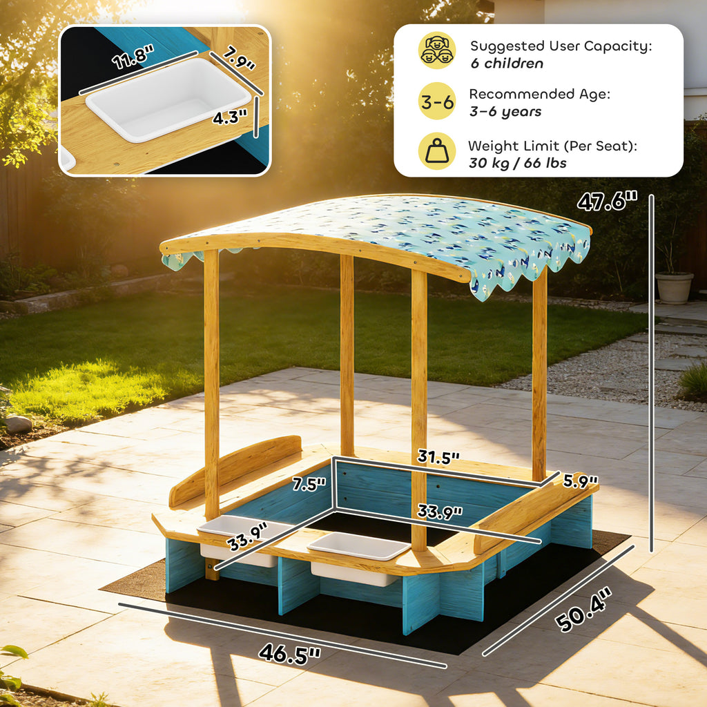 Wooden Sandbox With Dinosaur Print Canopy Kids Sandbox Outdoor