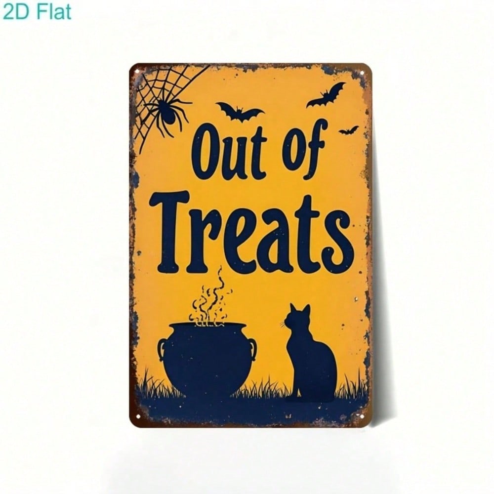 Halloween Metal Tin Sign Spooky Cat Bat Spider, Vintage Retro 2D Flat