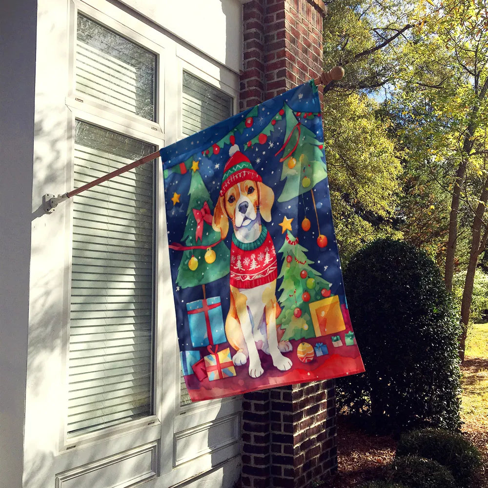 Beagle Christmas House Flag Large Porch Sleeve Pole Decorative Outside