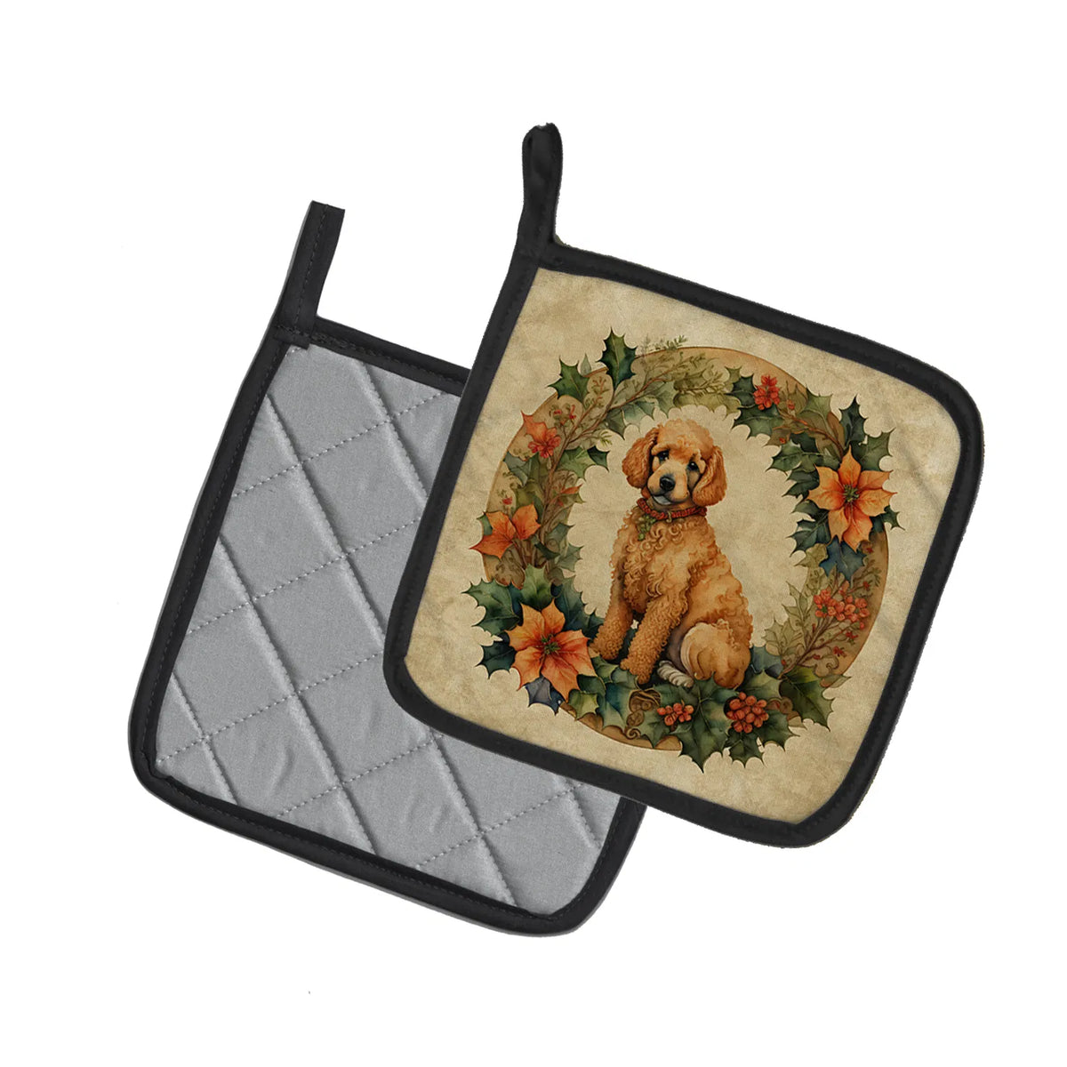 Poodle Christmas Flowers Pair Of Pot Holders Kitchen Heat Resistant Pot