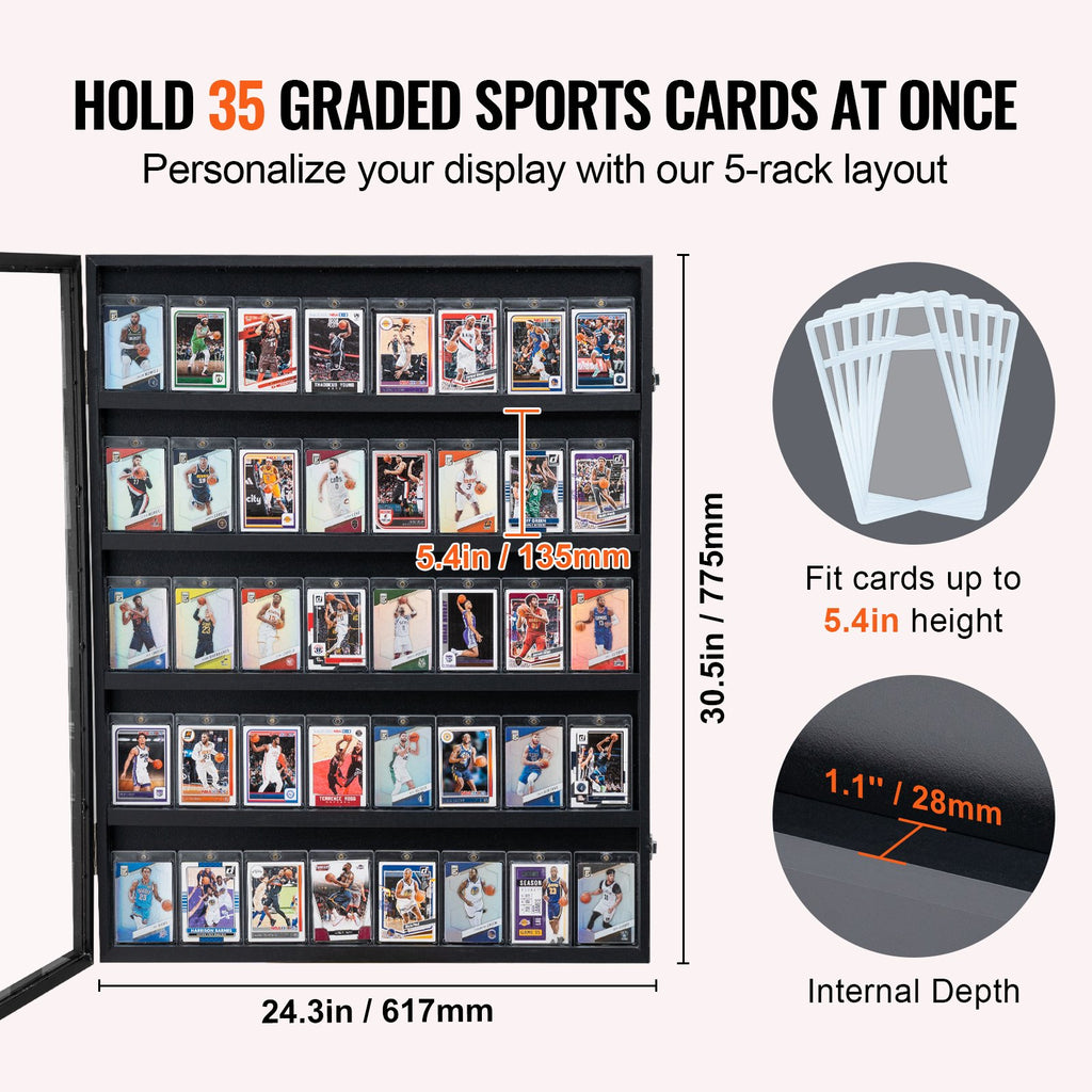 35 Graded Sports Card Display Case, 24.3x30.5x2.1 In, Baseball Card
