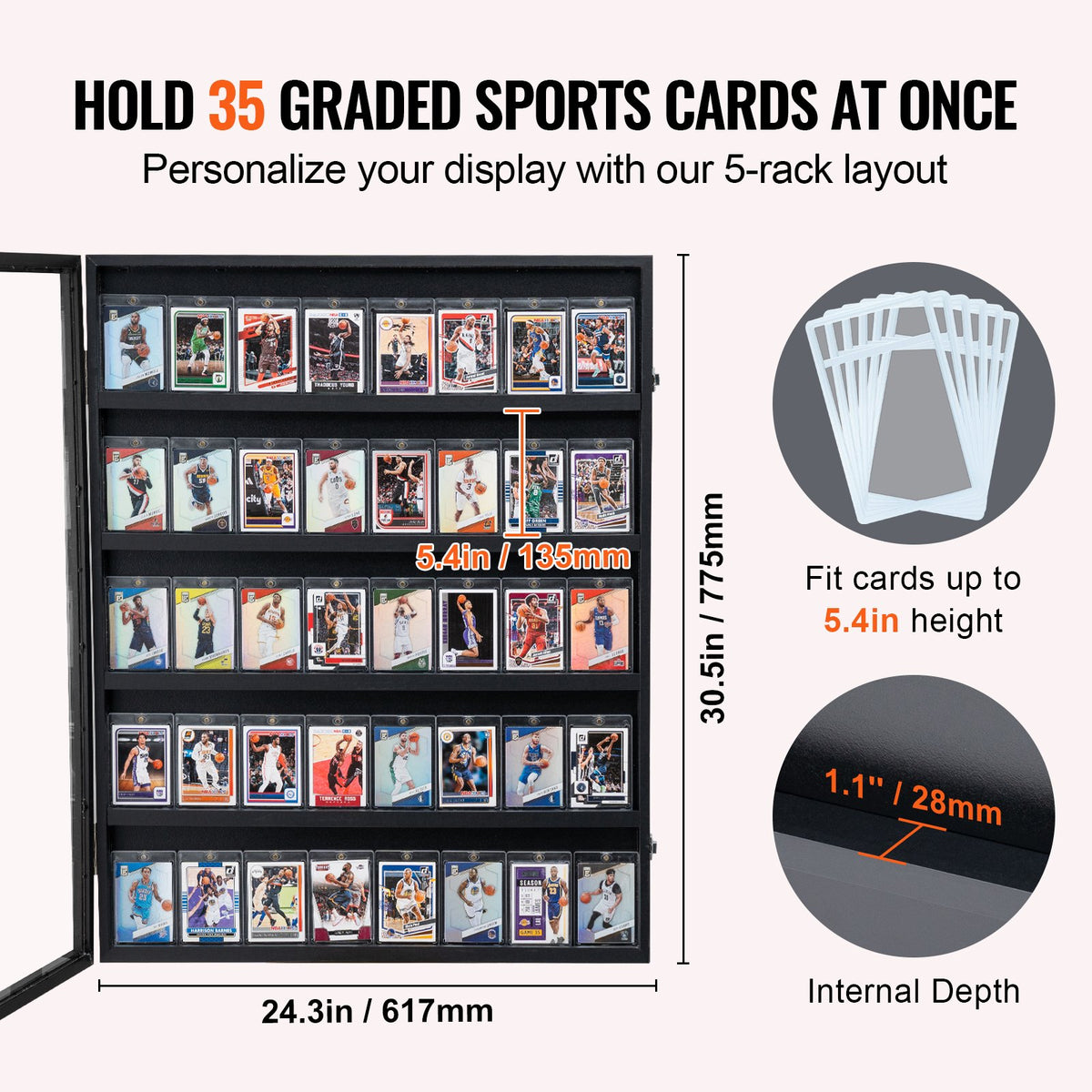 35 Graded Sports Card Display Case, 24.3x30.5x2.1 In, Baseball Card
