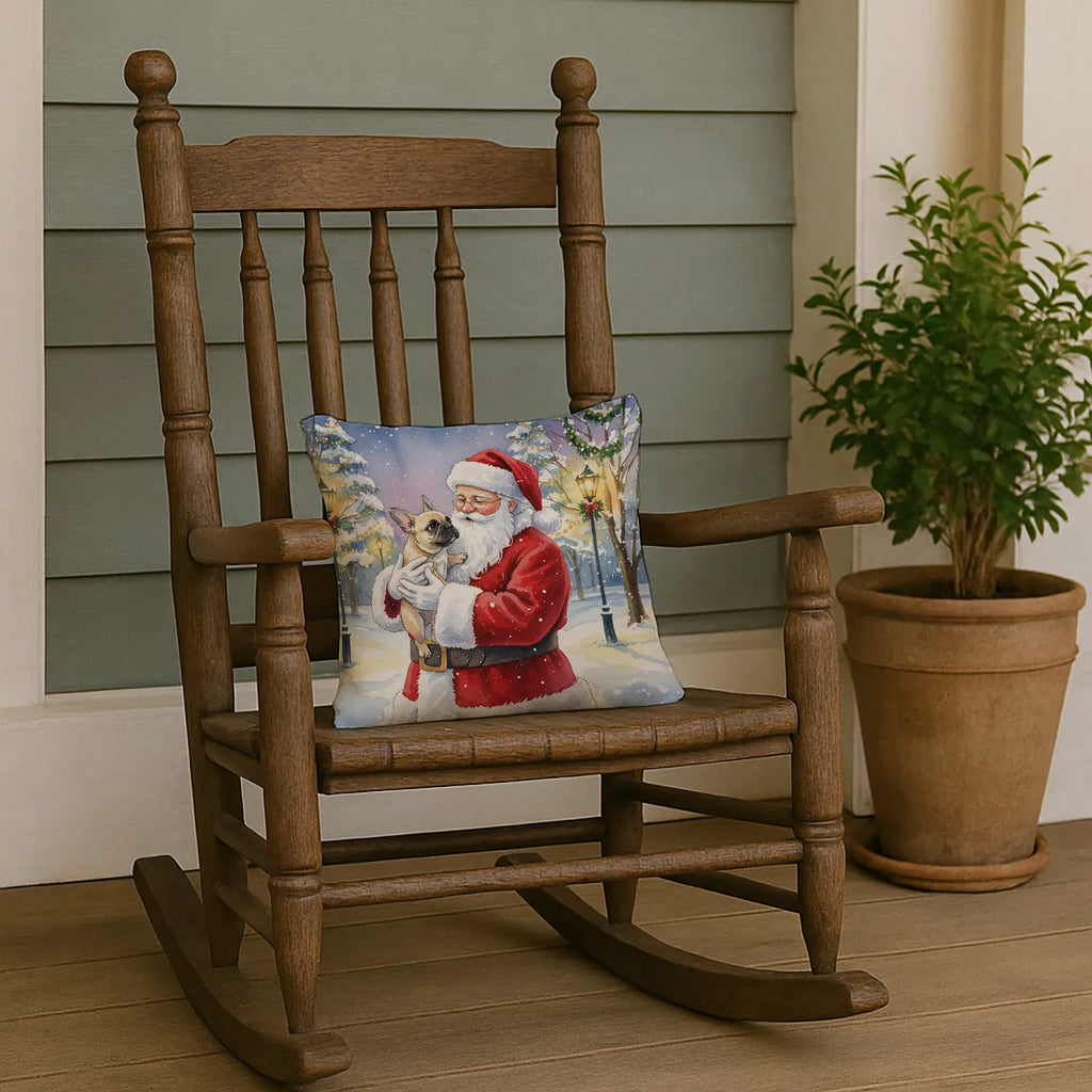 French Bulldog With Santa Claus Throw Pillow Decorative Indoor Outdoor