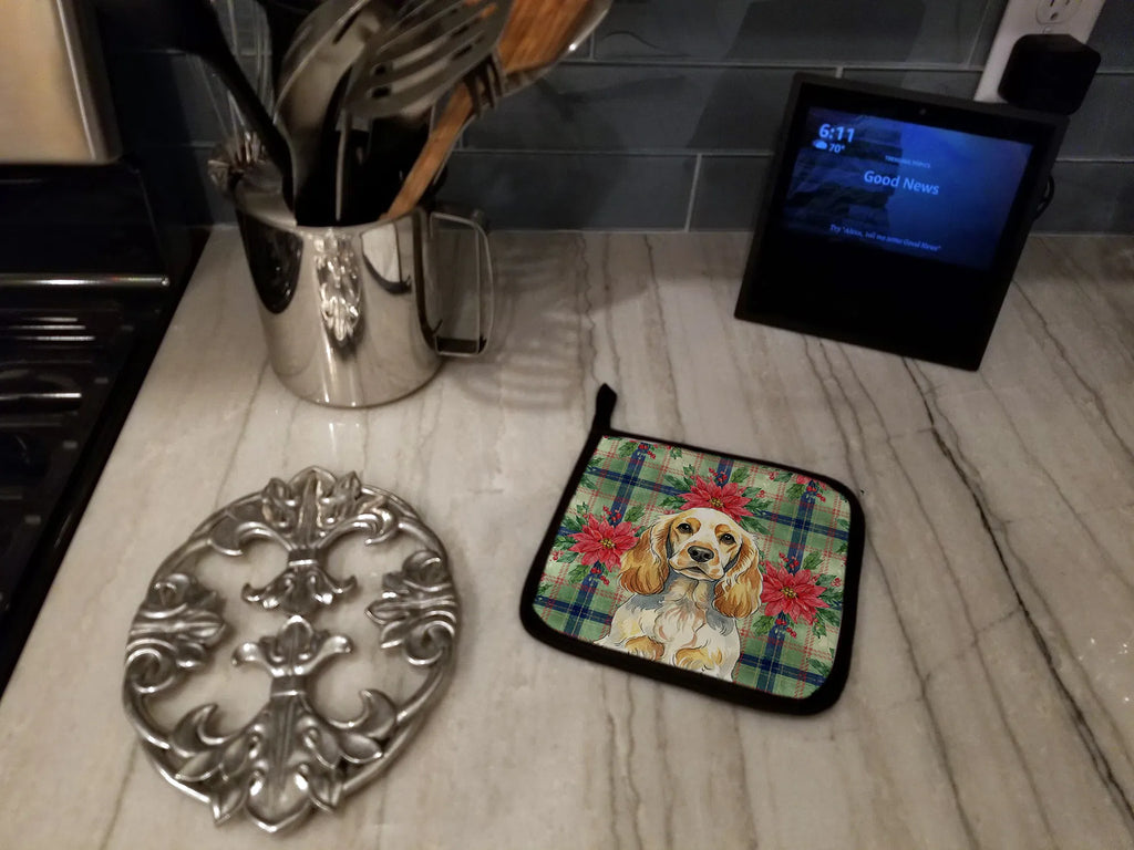Lemon Roan English Cocker Spaniel Christmas Poinsettias Pair Of Pot