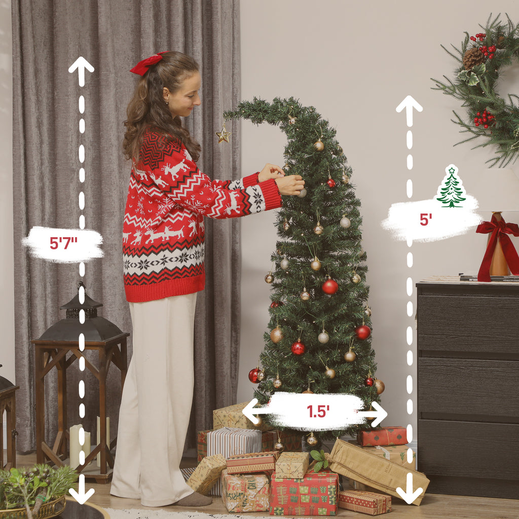 5 Ft Prelit Christmas Tree, Whimsical Xmas Tree Slim High Mountain Fir