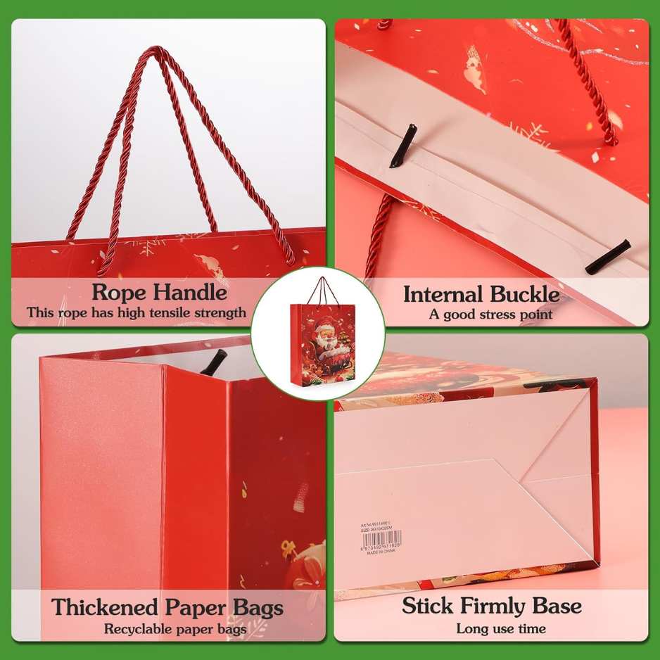 12 Christmas Gift Bags With 12 Tissues And 1 Satin Ribbon Medium