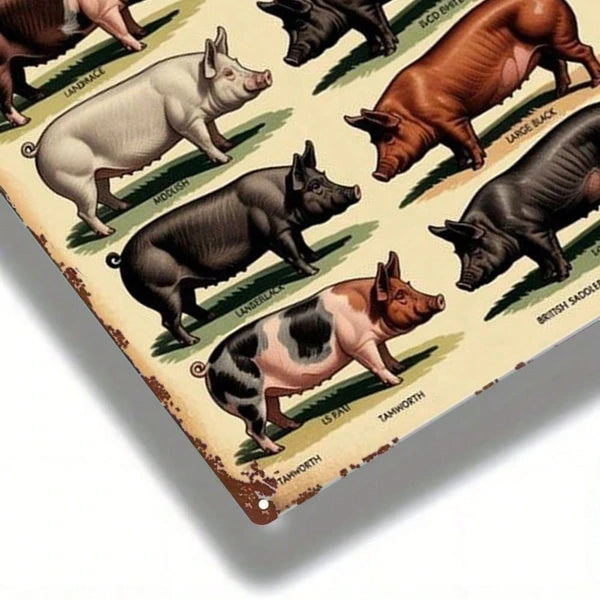 Vintage Pig Breeds Metal Sign 8x12 Inch Retro Distressed Wall Art 2D