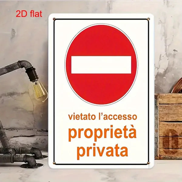 Private Property No Trespassing Italian Text Metal Sign Thick Vintage