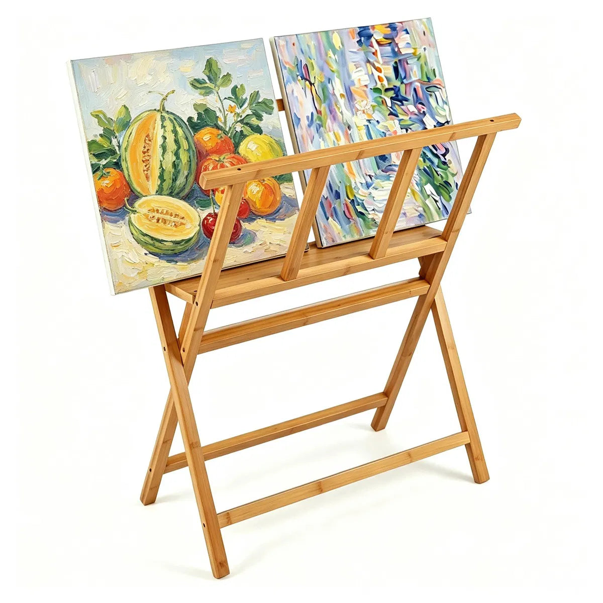 Natural Bamboo Art Storage Rack, Heavy-duty Canvas Print Display Stand