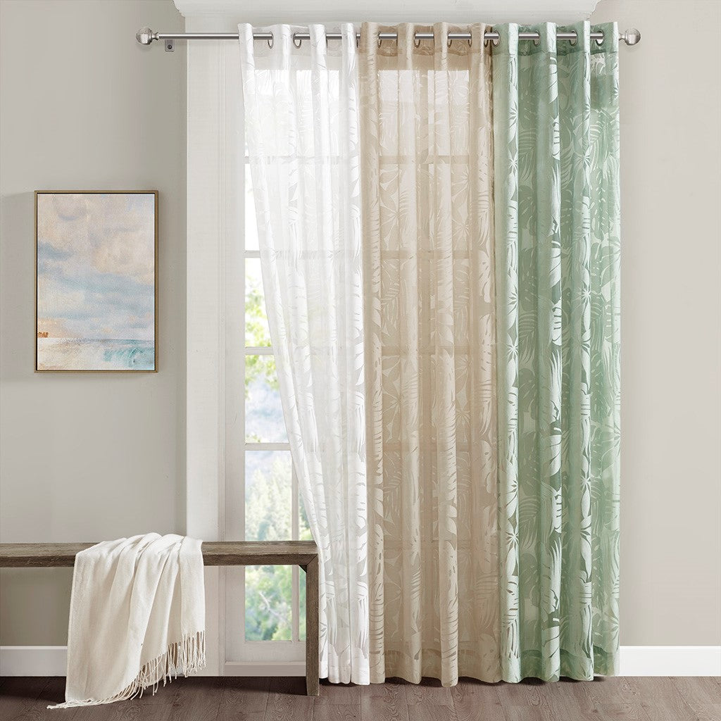 Palm Leaf Burnout Window Sheer White 50x63