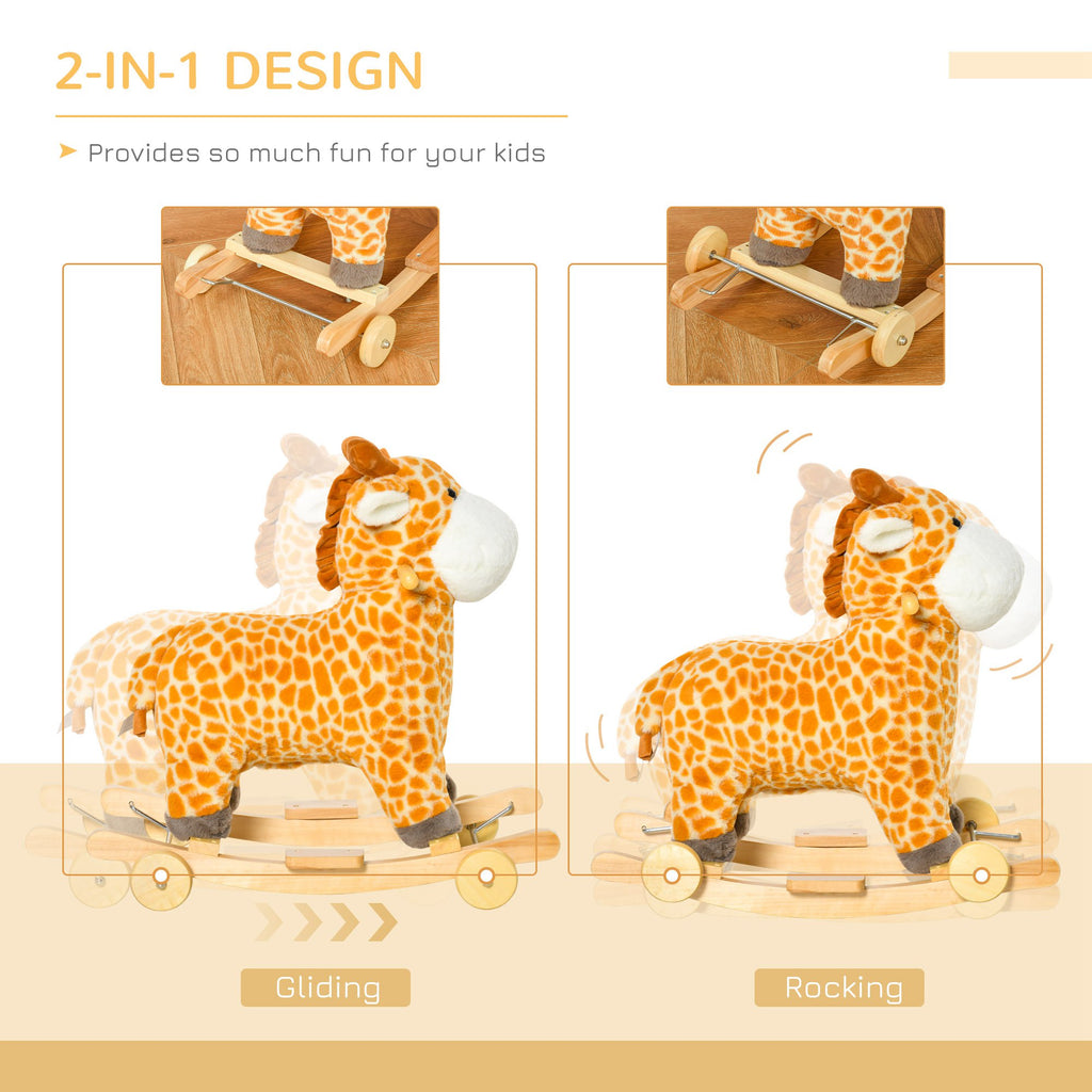 Rocking Horse, 2 In 1 Kids Ride On Horse, Rolling Giraffe Animal Rocker