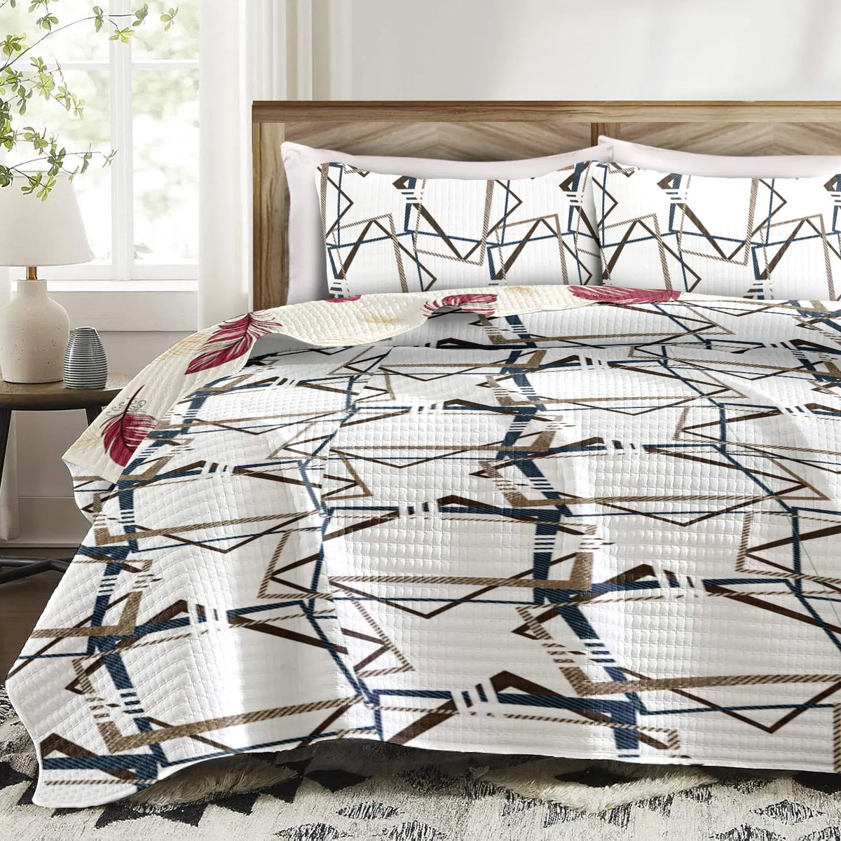 Quilted Bedspread & Curtain Set 9 Piece, Queen Size - Bedding Ensemble