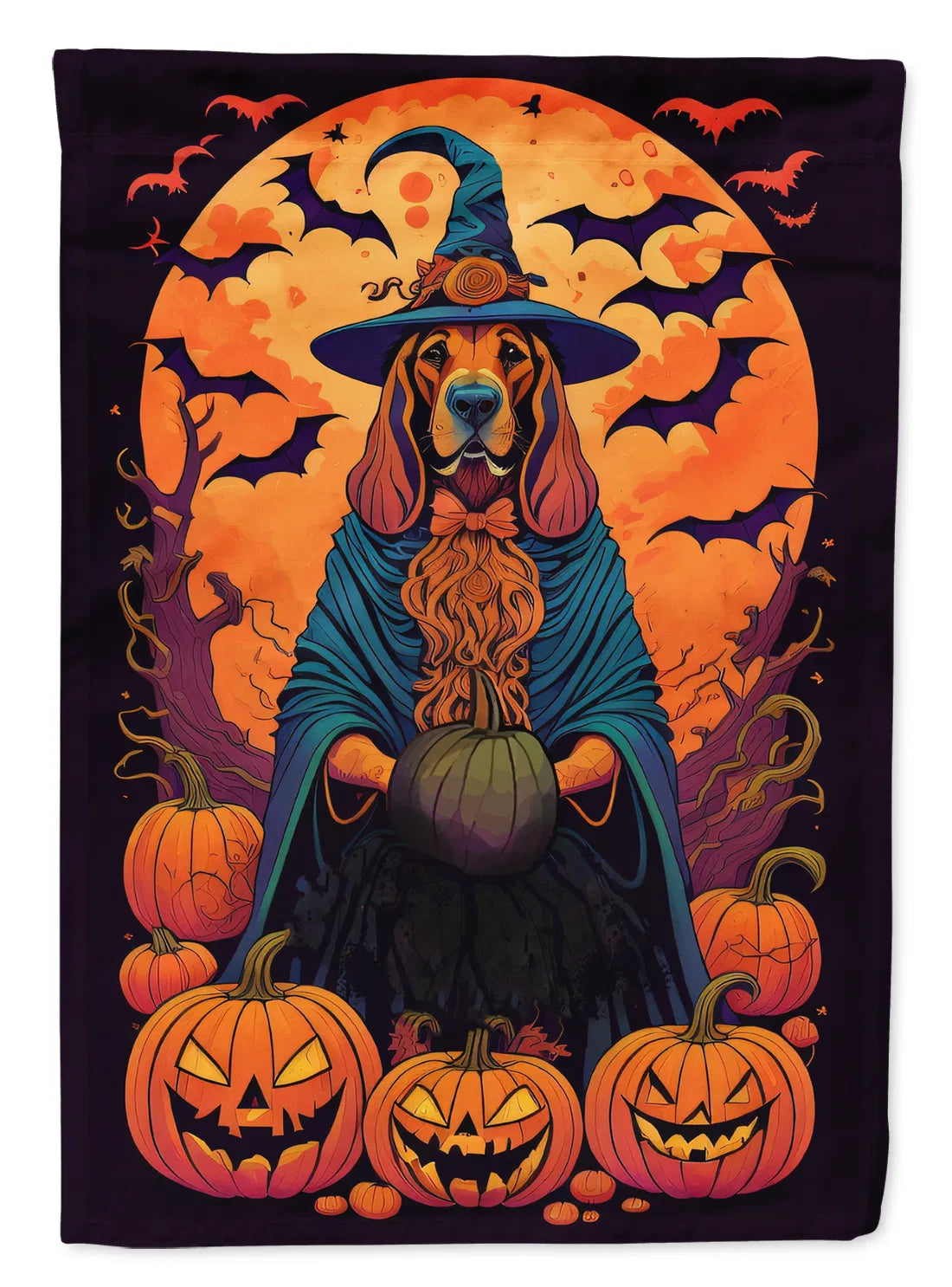 Bloodhound Witchy Halloween House Flag Large Porch Sleeve Pole