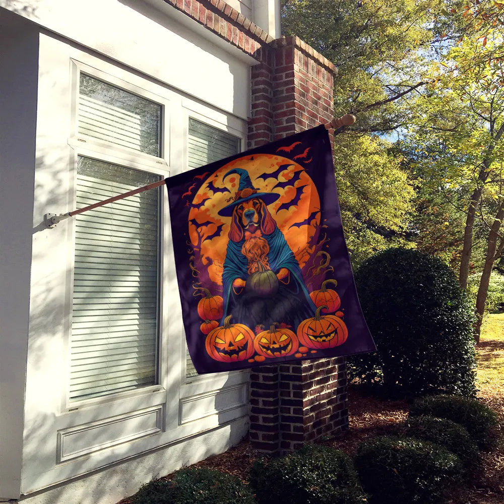 Bloodhound Witchy Halloween House Flag Large Porch Sleeve Pole