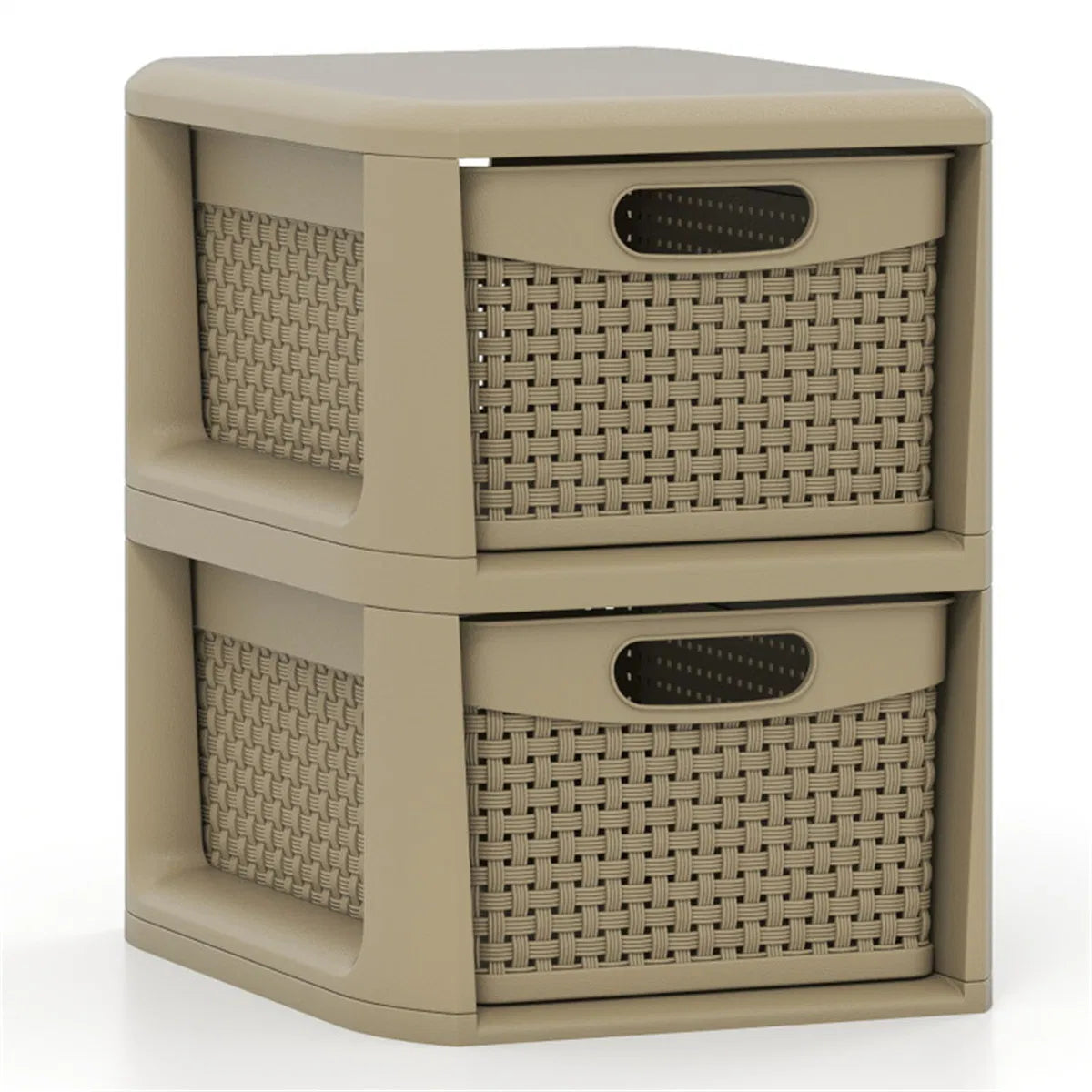 2-Drawer PP Storage Organizer Wicker Style Narrow Cabinet For Home