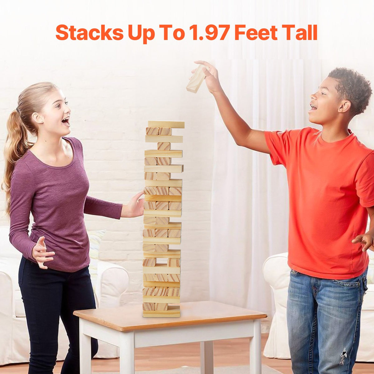 Tumbling Timber Toy, 54 Blocks Tumble Tower Blocks Game, Pine Wood
