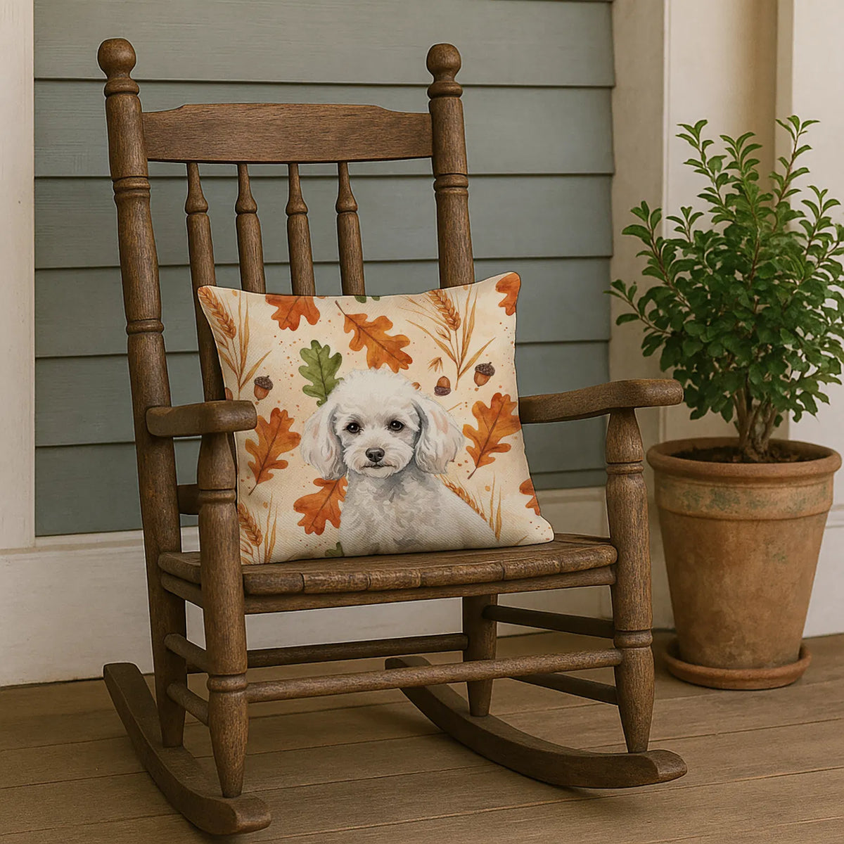 Miniature White Poodle Heirloom Fall Throw Pillow Decorative Indoor