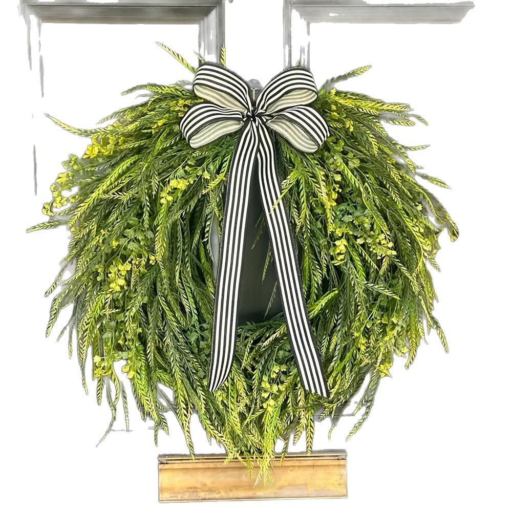 Springsummer Willow Wreath Striped Ribbon Bow