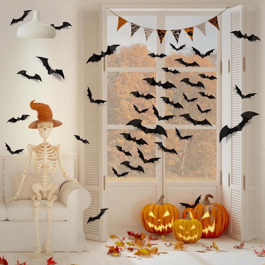 PVC 3D Bats Wall Stickers, Scary Halloween Party Decorations Indoor