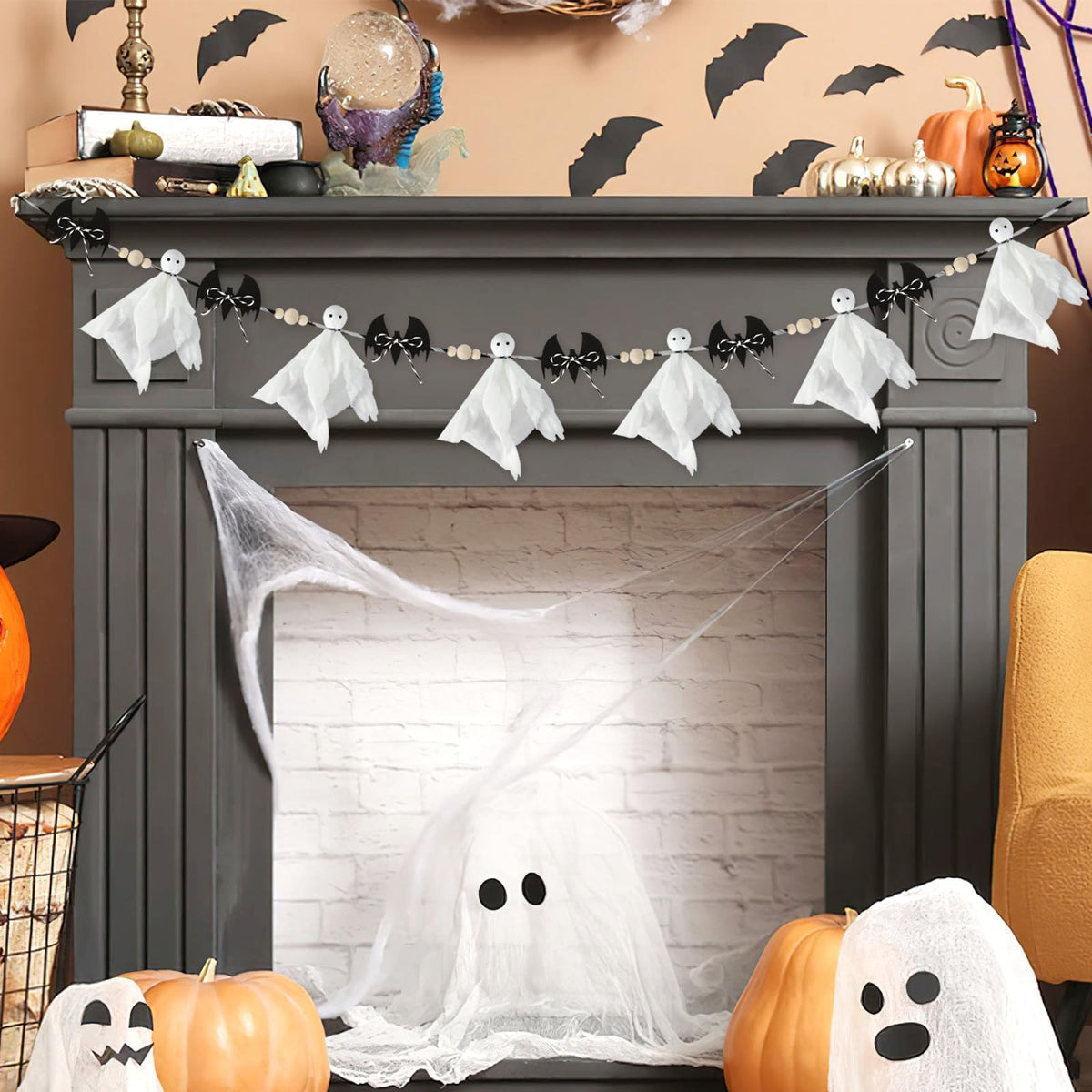 Halloween Ghost and Bat Garland, 7 ft