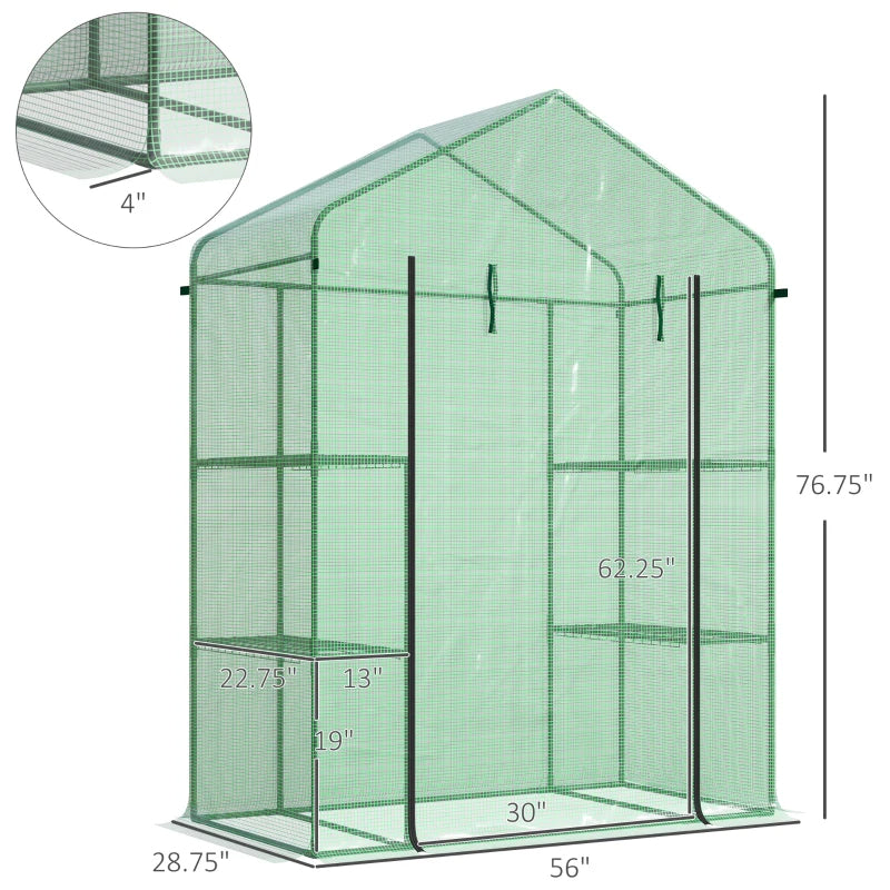 Walk-in Greenhouse, Garden House With 3 Tier Shleves, Roll-up Door