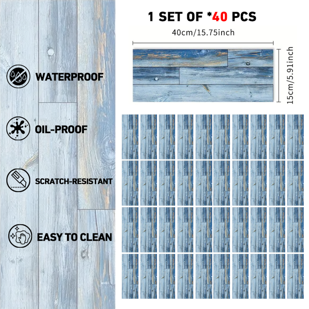Blue Wood Grain Floor, Peel And Stick Floor Tiles, PVC Self-adhesive