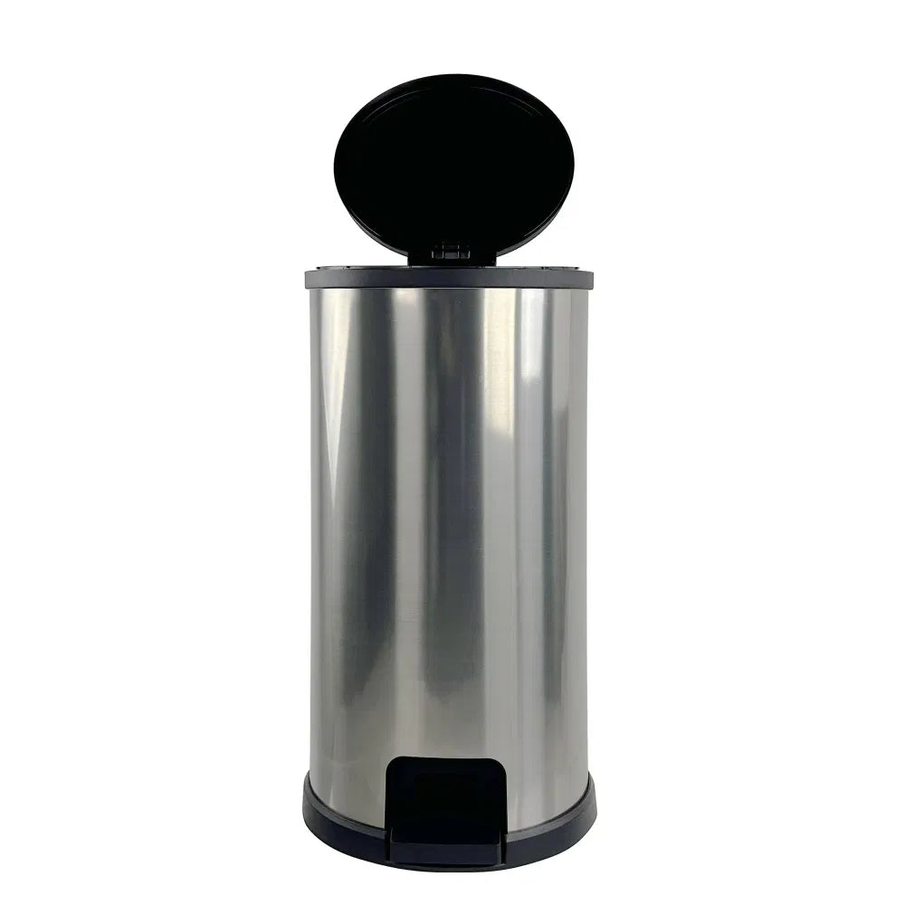 Kitchentrash Can, 7.9 Gallon Plastic Step Garbage Bin With Lid, Silver