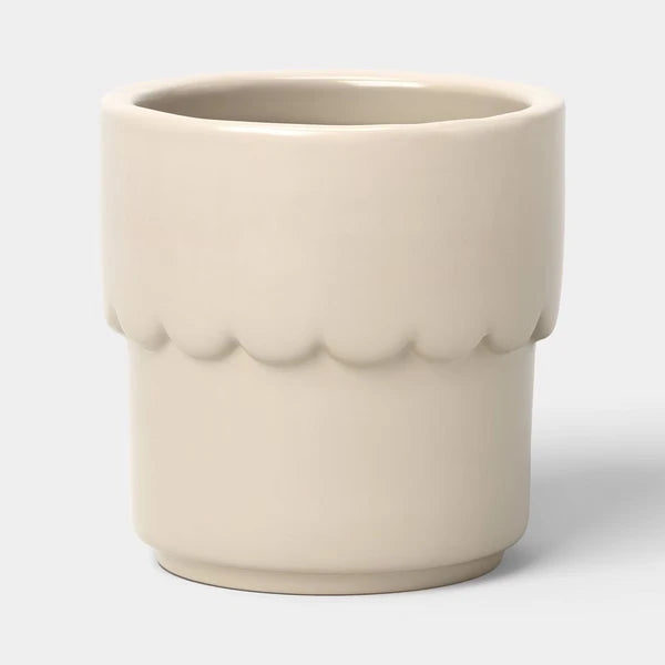 Ceramic Modern Outdoor Planter – Cream, 4"x3.875" For Plants
