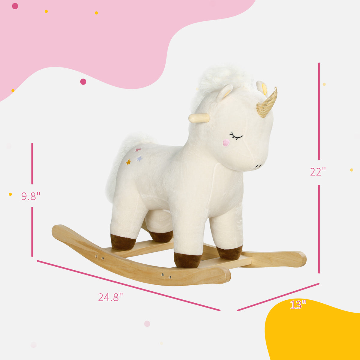 Kids Rocking Horse, Ride On Unicorn With Realistic Sounds & Wooden Base