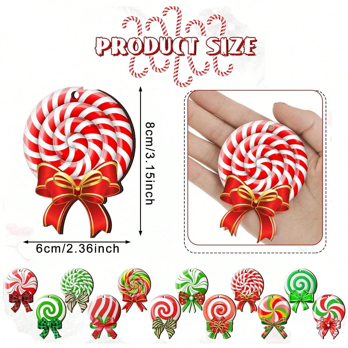24 Pieces Peppermint Christmas Tree Ornaments Colorful Peppermint Wood