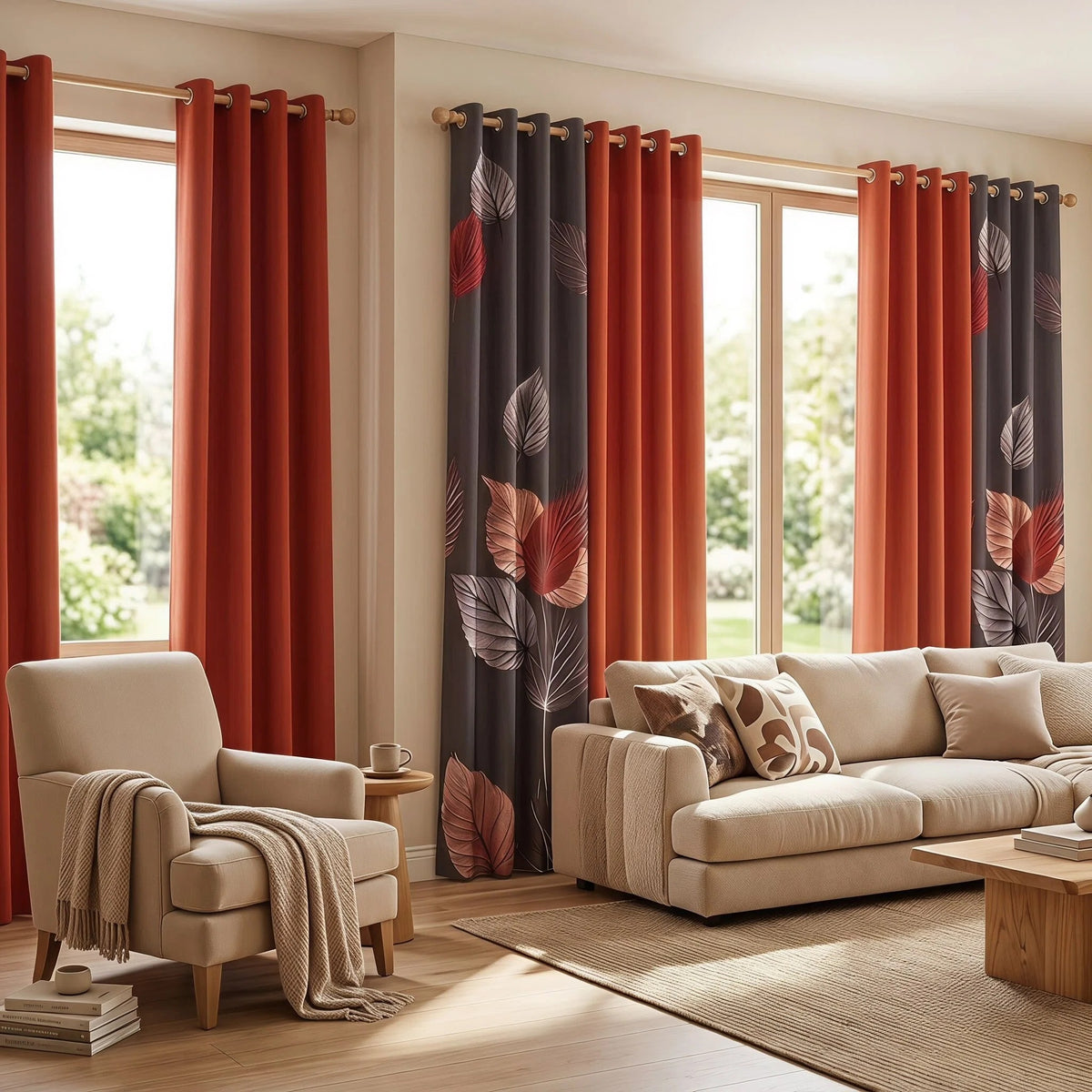 9-Piece Brown And Black Leaf Quilted Bedspread And Curtain Set