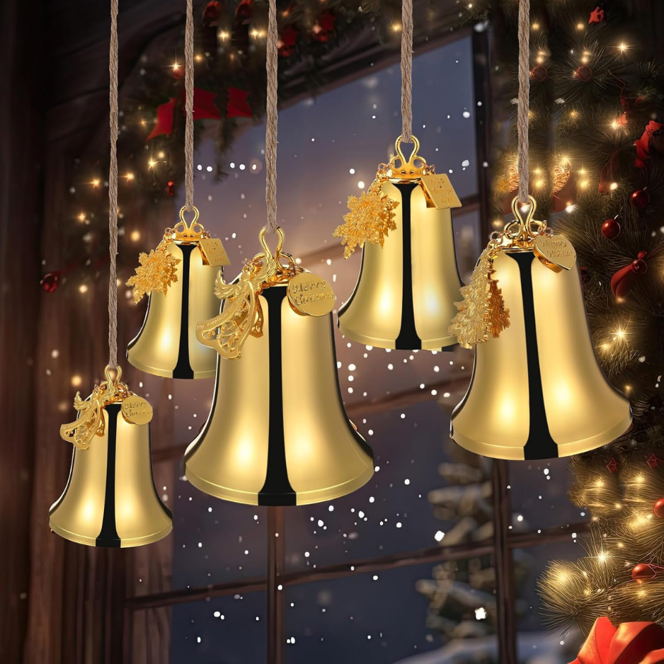 1 Set Large Christmas Bell Ornament Set, Gold Metal Hanging Bells