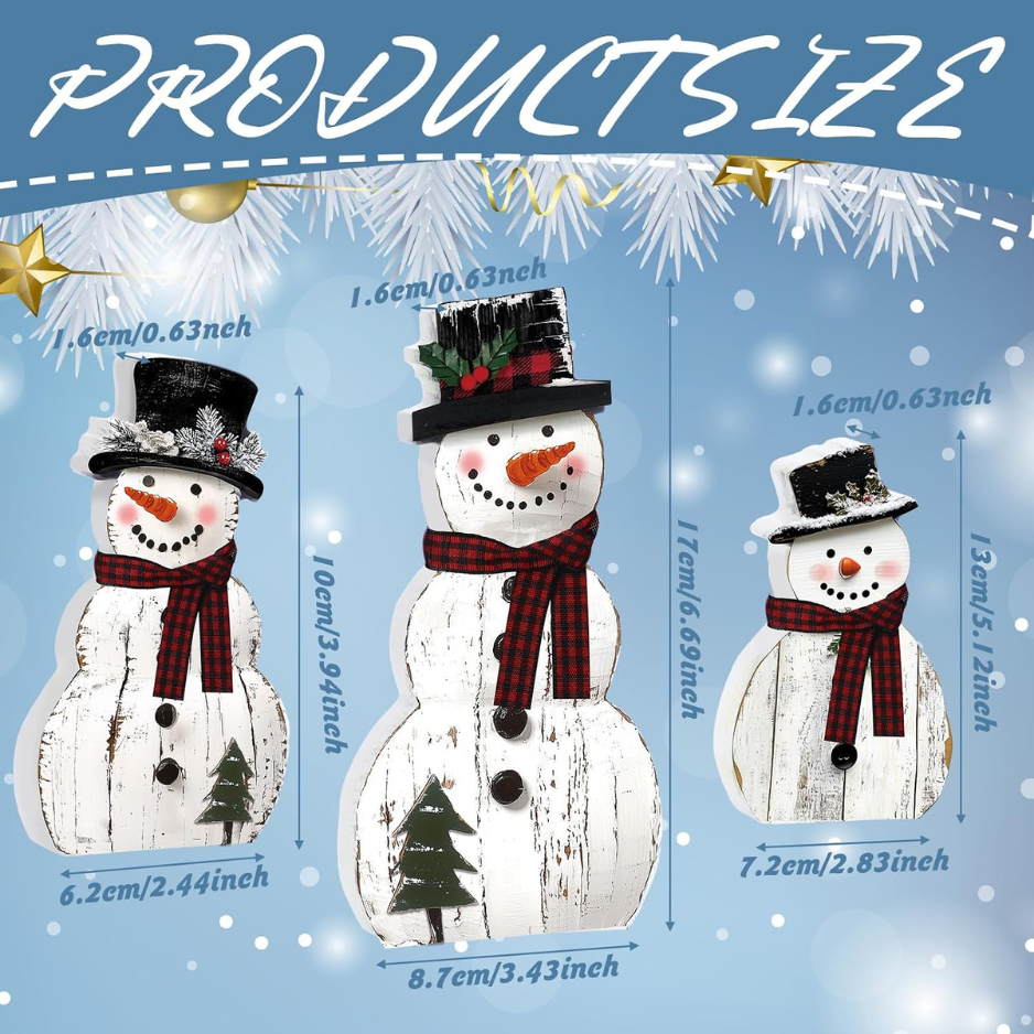 3 Pcs Snowman Christmas Decoration Rustic Wooden Indoor Decor