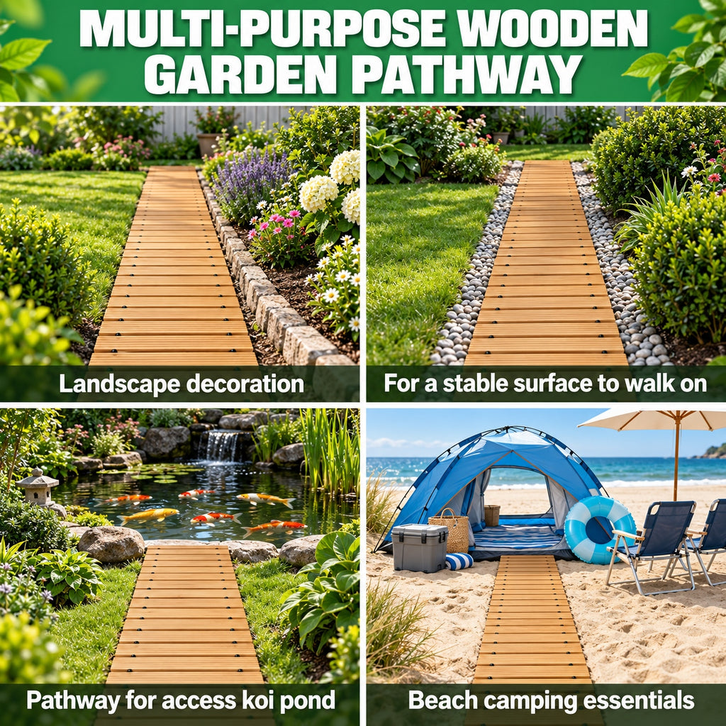 Roll-out Wooden Walkway Mat, 1.5 Cm Thick Portable Garden Pathway