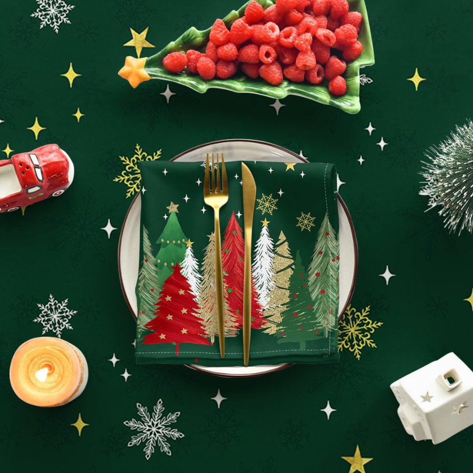 Christmas Tablecloth 60 84 Inch Rectangular, Christmas Trees Green