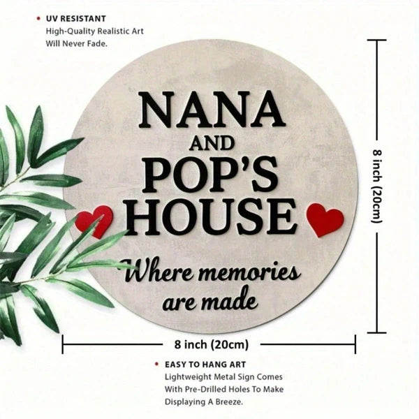 Grandma Nana & Grandpa Papus Vintage Circular Sign 7.8x7.8 Inch 2D Flat