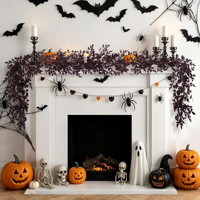 2 Pack 6 Ft Fall Garland Plum Cimicifuga Seeded Autumn Halloween Decor