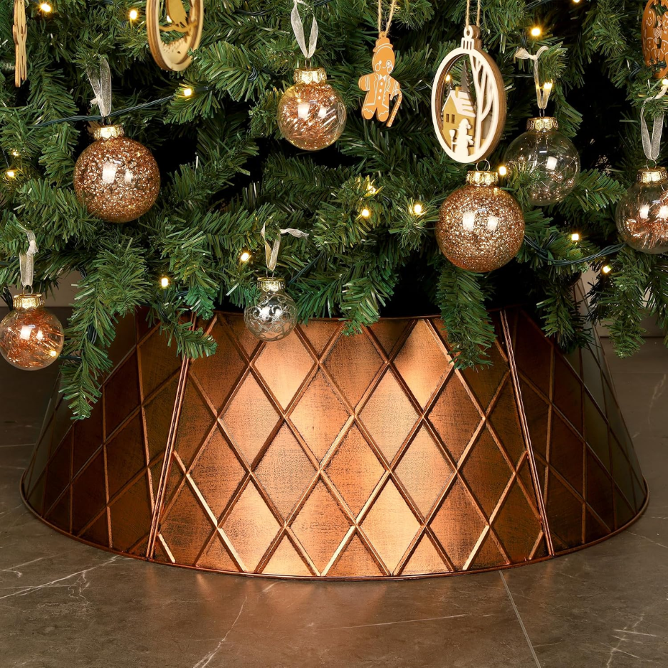 Bronze Metal Christmas Tree Collar, Diamond Pattern, 20.8 27.5