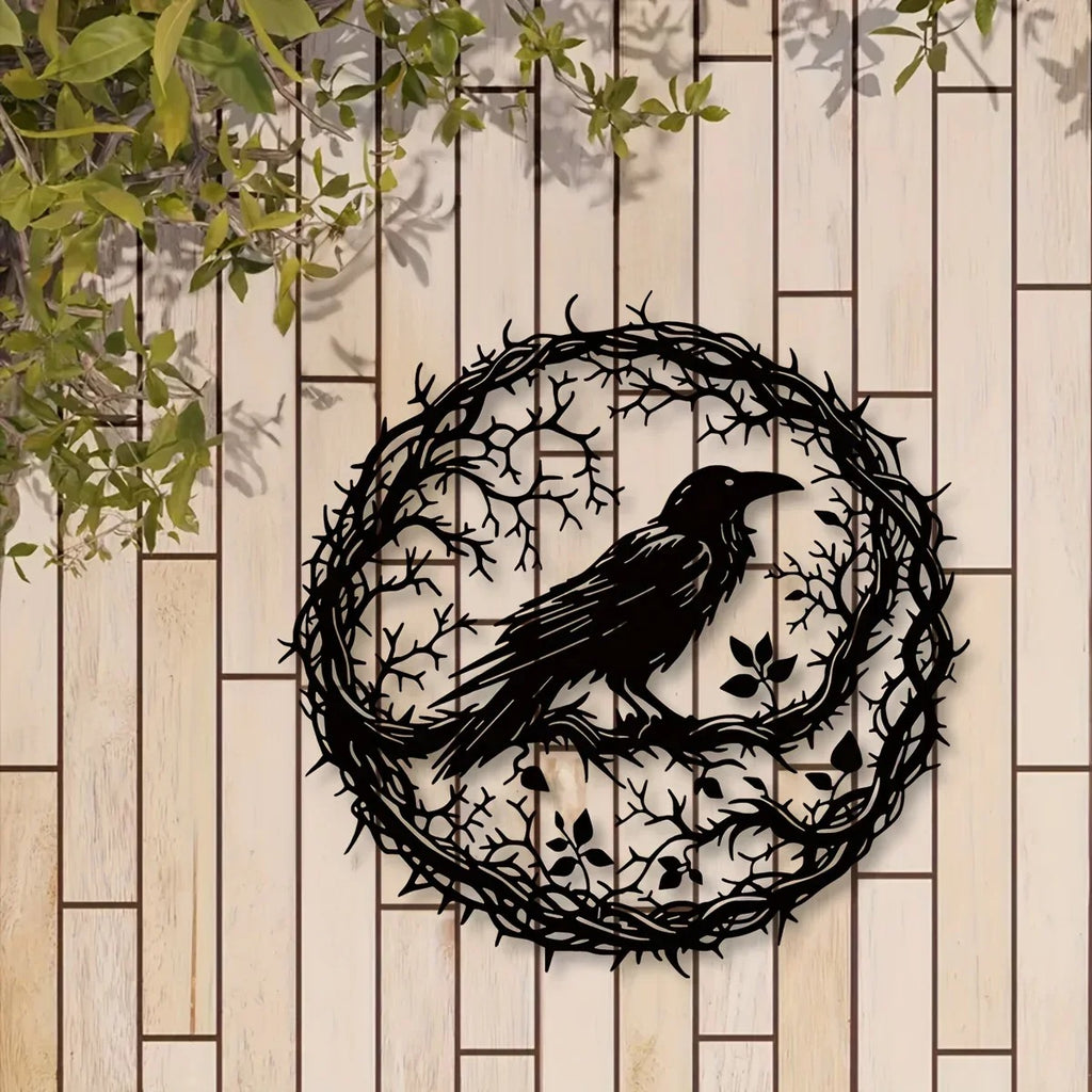 Gothic Black Metal Crow Wall Art - Vintage Industrial Iron Bird