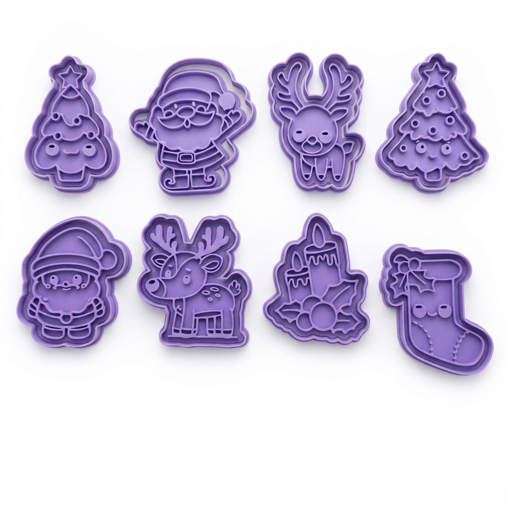 Christmas Cookie Cutters, 8-Piece 3D Printed Holiday Cookie Stamp Set