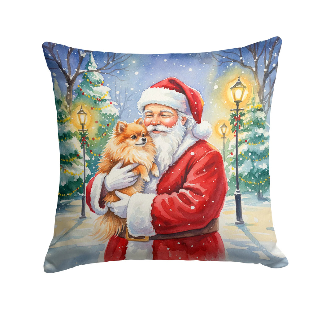 Pomeranian With Santa Claus Throw Pillow Decorative Indoor Outdoor