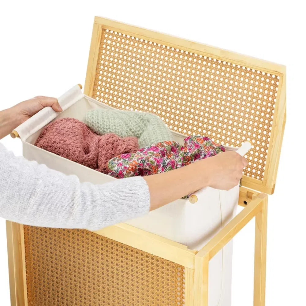 Faux Rattan Lidded Laundry Basket With Removable Polycotton Liner
