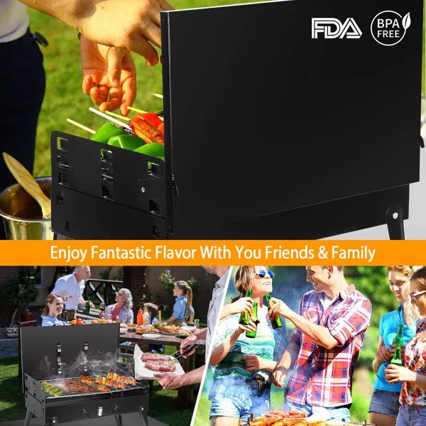 16.7x10x17.7in Portable Charcoal Grill Foldable BBQ Suitcase Grill