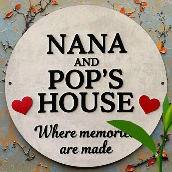 Grandma Nana & Grandpa Papus Vintage Circular Sign 7.8x7.8 Inch 2D Flat