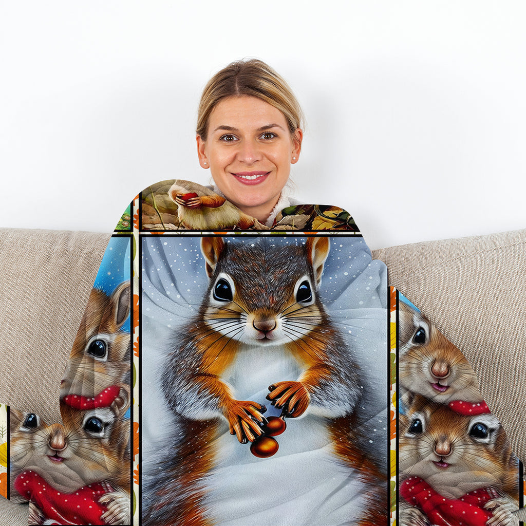 Cartoon Squirrel Flannel Blanket - Soft, Scenic, Lightweight, Suitable