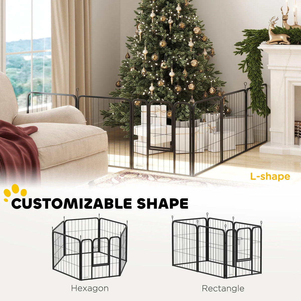 6 Panels Heavy Duty Dog Playpen Outdoor Indoor With Door & Strap, 24"